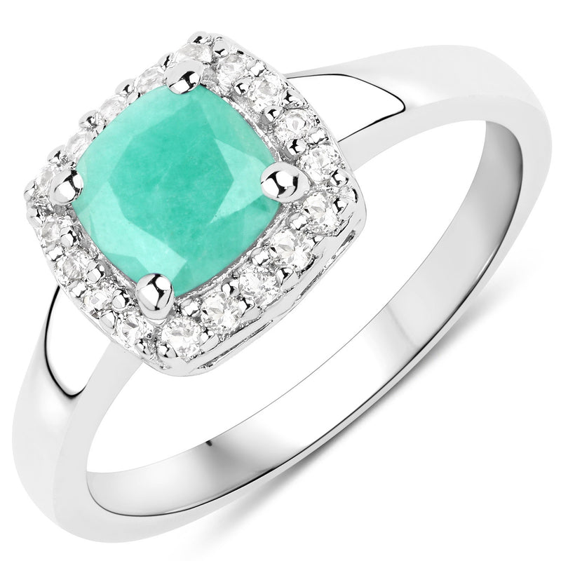 3.52 Carat Genuine Emerald and White Topaz .925 Sterling Silver 3 Piece Jewelry Set (Ring, Earrings, and Pendant w/ Chain)