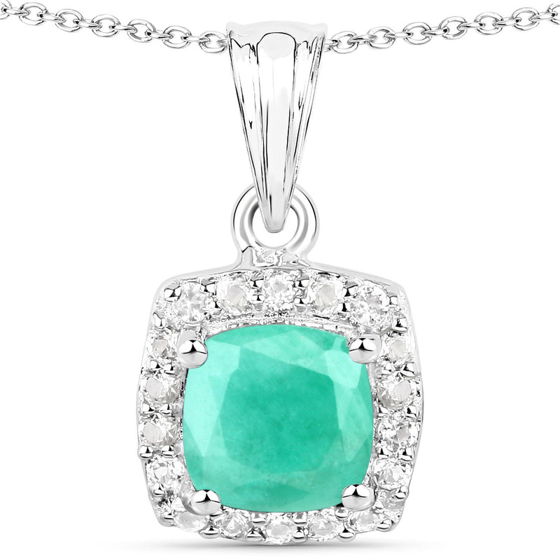 3.52 Carat Genuine Emerald and White Topaz .925 Sterling Silver 3 Piece Jewelry Set (Ring, Earrings, and Pendant w/ Chain)