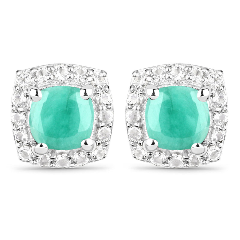 3.52 Carat Genuine Emerald and White Topaz .925 Sterling Silver 3 Piece Jewelry Set (Ring, Earrings, and Pendant w/ Chain)
