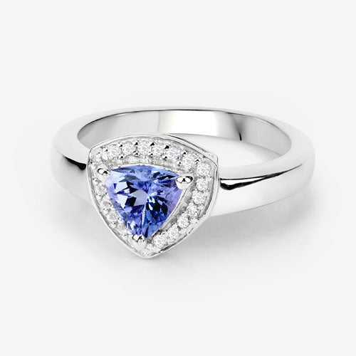 0.87 Carat Genuine Tanzanite and White Topaz .925 Sterling Silver Ring