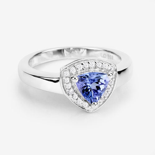 0.87 Carat Genuine Tanzanite and White Topaz .925 Sterling Silver Ring