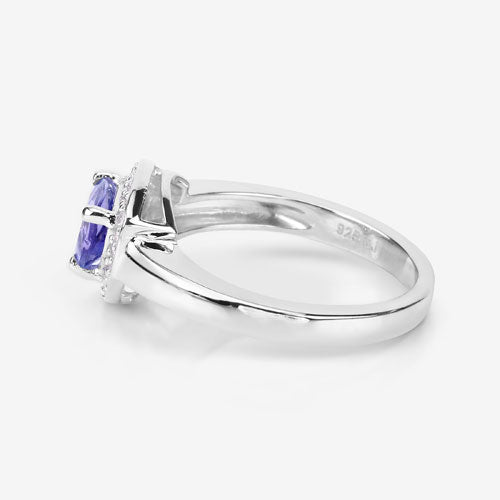 0.87 Carat Genuine Tanzanite and White Topaz .925 Sterling Silver Ring
