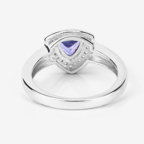0.87 Carat Genuine Tanzanite and White Topaz .925 Sterling Silver Ring