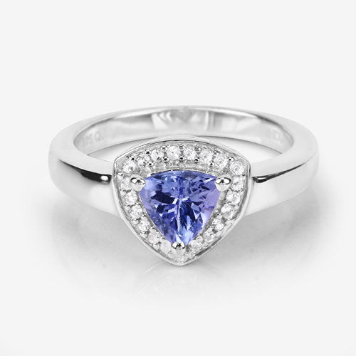 0.87 Carat Genuine Tanzanite and White Topaz .925 Sterling Silver Ring