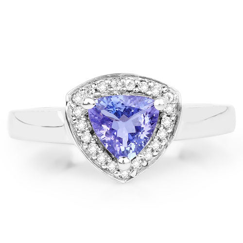 0.87 Carat Genuine Tanzanite and White Topaz .925 Sterling Silver Ring