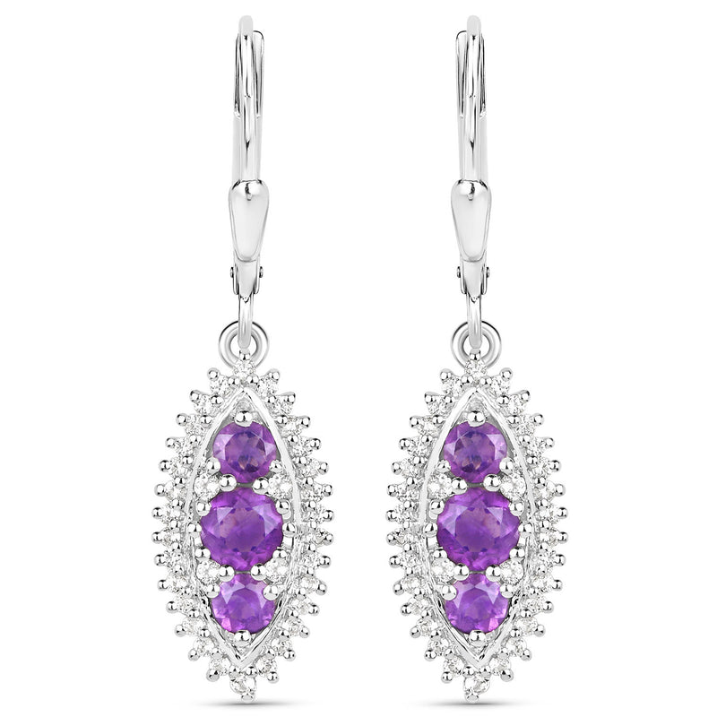 3.60 Carat Genuine Amethyst and White Topaz .925 Sterling Silver 3 Piece Jewelry Set (Ring, Earrings, and Pendant w/ Chain)