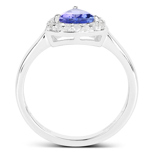 1.02 Carat Genuine Tanzanite and White Topaz .925 Sterling Silver Ring
