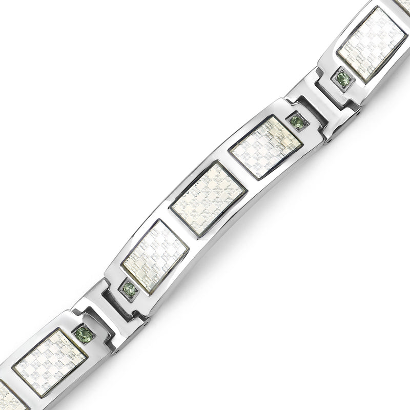 Mens Titanium Bracelet, Titanium Mens Bracelet with Silver Plated Steel Inlay, 0.48ctw. Natural Green Sapphire Rounds