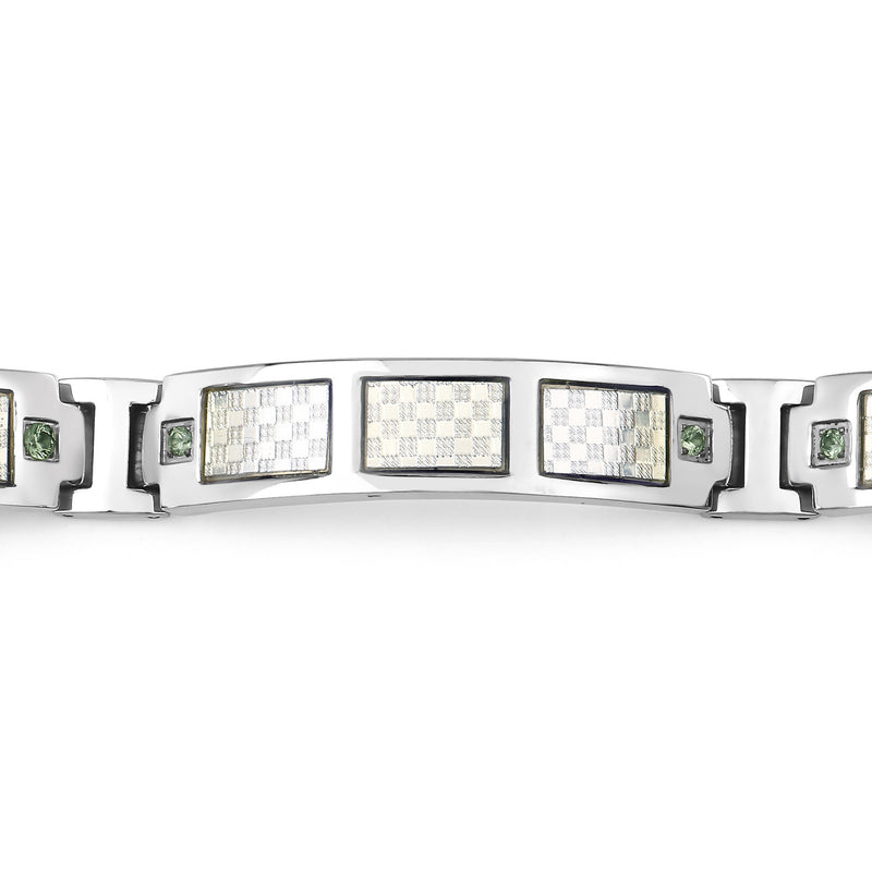 Mens Titanium Bracelet, Titanium Mens Bracelet with Silver Plated Steel Inlay, 0.48ctw. Natural Green Sapphire Rounds