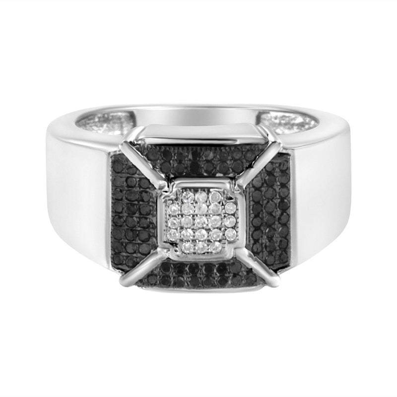 .925 Sterling Silver 3/8 Cttw Composite Enhanced Black and White Diamond Men's Band Ring (H-I, I2-I3) - Size 9