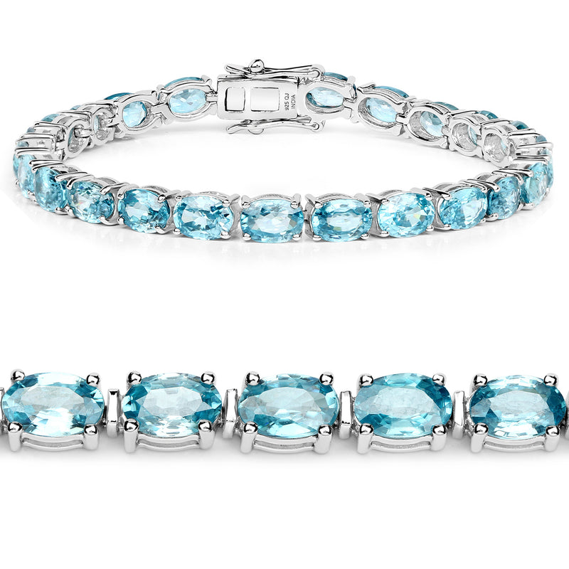 14.30 Carat Genuine Blue Zircon .925 Sterling Silver Bracelet