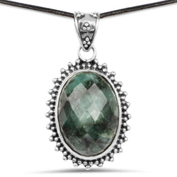 30.15 Carat Genuine Emerald .925 Sterling Silver Pendant