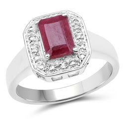 1.27 Carat Genuine Ruby and White Topaz .925 Sterling Silver Ring