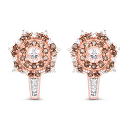 18K Rose Gold Plated 1.58 Carat Genuine Morganite, Smoky Quartz and White Zircon .925 Sterling Silver Earrings