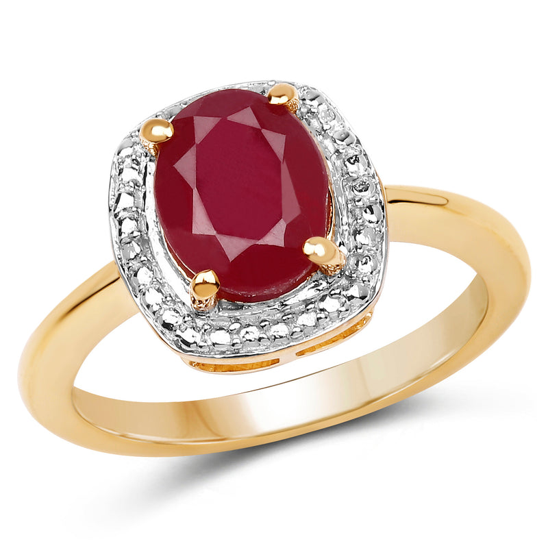 14K Yellow Gold Plated 2.30 Carat Glass Filled Ruby .925 Sterling Silver Ring