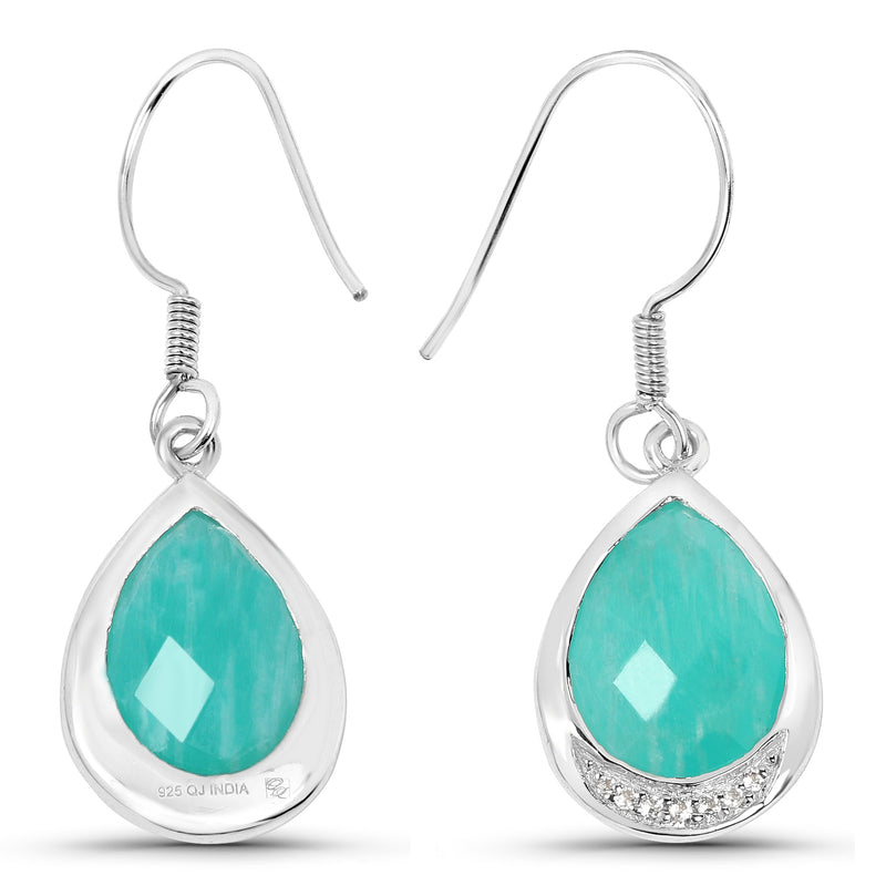 9.27 Carat Genuine Amazonite And White Topaz .925 Sterling Silver Earrings