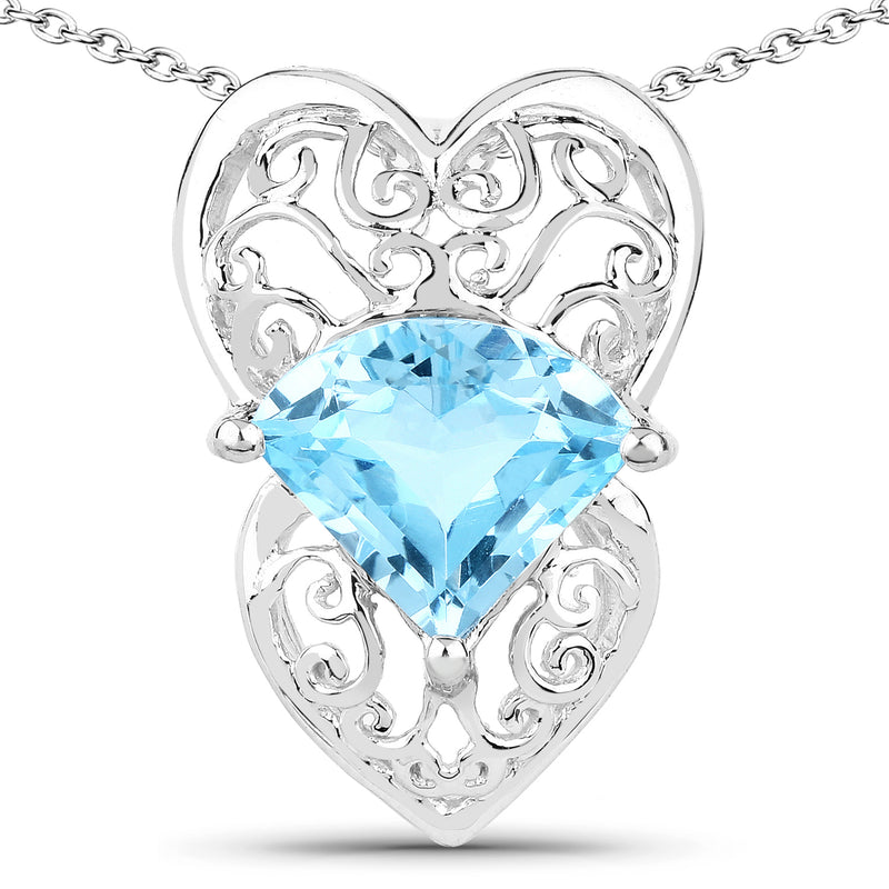 4.65 Carat Genuine Swiss Blue Topaz .925 Sterling Silver Pendant