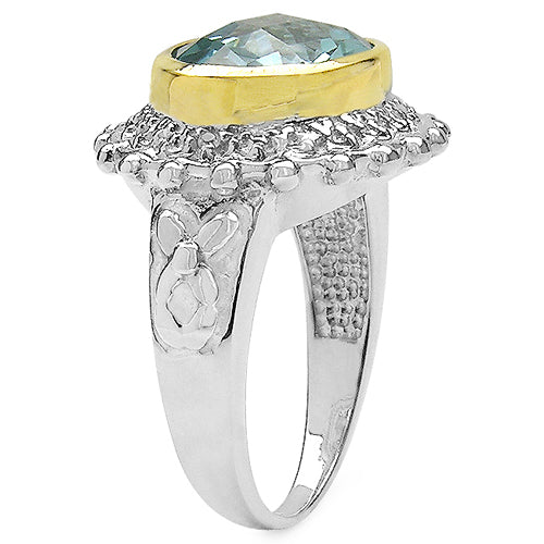 Two Tone Plated 5.01 Carat Genuine Blue Topaz & White Topaz .925 Sterling Silver Ring
