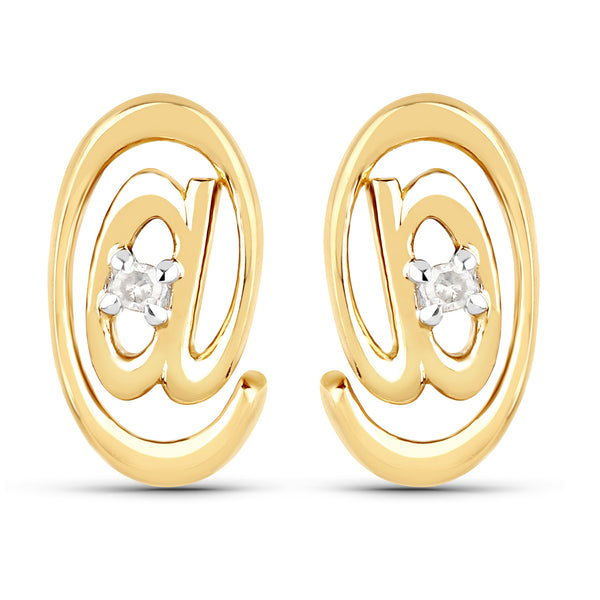 18K Yellow Gold Plated 0.02 Carat Genuine White Diamond .925 Sterling Silver Earrings