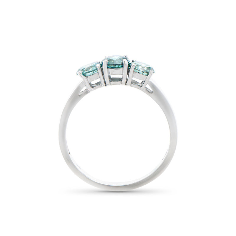 1.26 CTS TW CERTIFIED DIAMONDS 14K WHITE GOLD DESIGNER 3 STONE RING WITH SWISS BLUE COLOR DIAMONDS