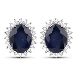 3.32 Carat Genuine Blue Sapphire and White Diamond 14K White Gold Earrings