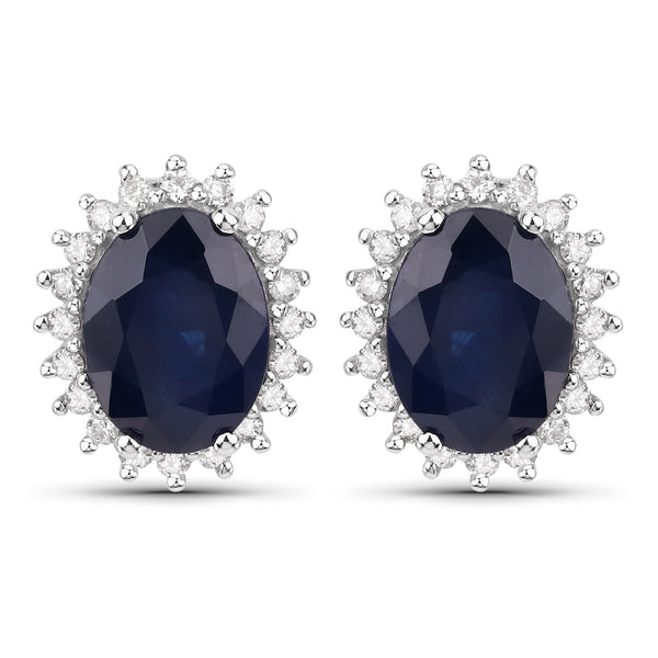 3.32 Carat Genuine Blue Sapphire and White Diamond 14K White Gold Earrings