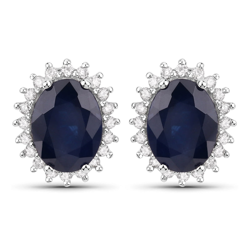 3.32 Carat Genuine Blue Sapphire and White Diamond 14K White Gold Earrings