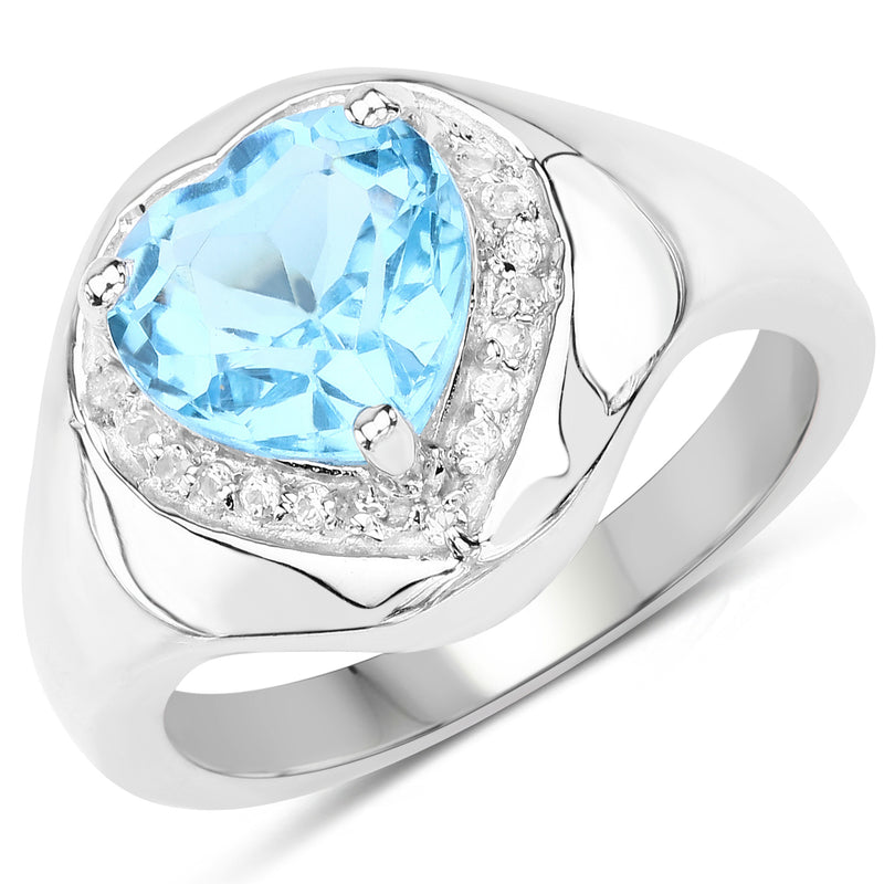 2.23 Carat Genuine Swiss Blue Topaz and White Topaz .925 Sterling Silver Ring