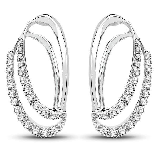 0.41 Carat Genuine White Diamond 14K White Gold Earrings (F-G Color, SI Clarity)