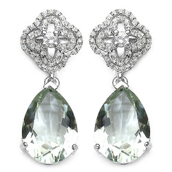 9.14 Carat Genuine Green Amethyst and White Topaz .925 Sterling Silver Earrings