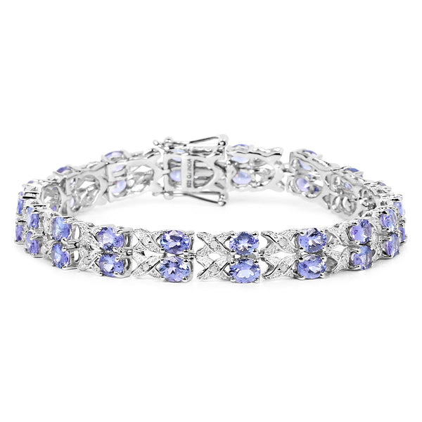 12.24 Carat Genuine Tanzanite and White Topaz .925 Sterling Silver Bracelet