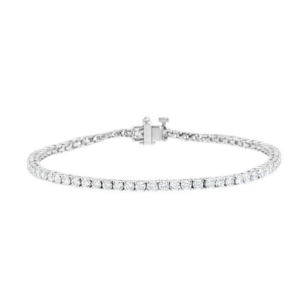 14K White Gold 3 cttw 4-Prong Set Lab Grown Brilliant Round Cut Diamond 7" Tennis Bracelet (G-H Color, SI1-SI2 Clarity)