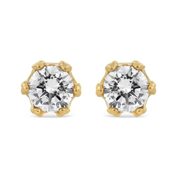 14K Yellow Gold 2.0 Cttw Round Diamond Crown Stud Earrings (I-J Color, I1-I2 Clarity)
