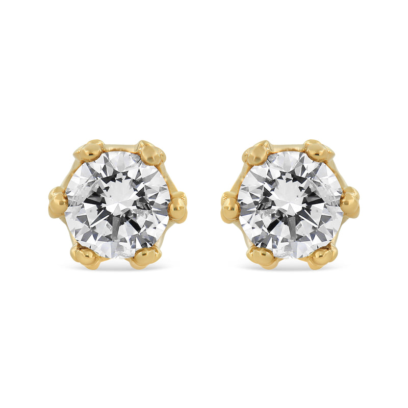 14K Yellow Gold 2.0 Cttw Round Diamond Crown Stud Earrings (I-J Color, I1-I2 Clarity)