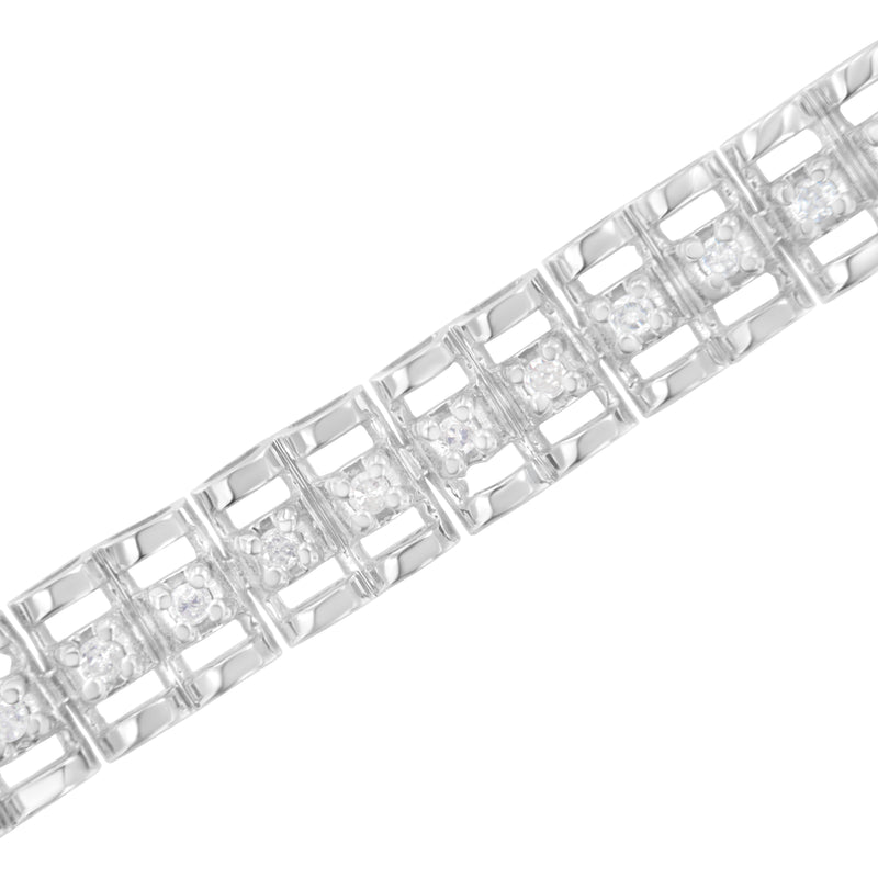 .925 Sterling Silver 1/4 cttw Round-Cut Diamond Double-Link Tennis Bracelet (I-J Clarity, I2-I3 Color) - Size 7"