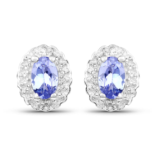 0.90 Carat Genuine Tanzanite and White Topaz .925 Sterling Silver Earrings