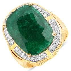 14K Yellow Gold Plated 10.51 Carat Dyed Emerald and White Topaz .925 Sterling Silver Ring