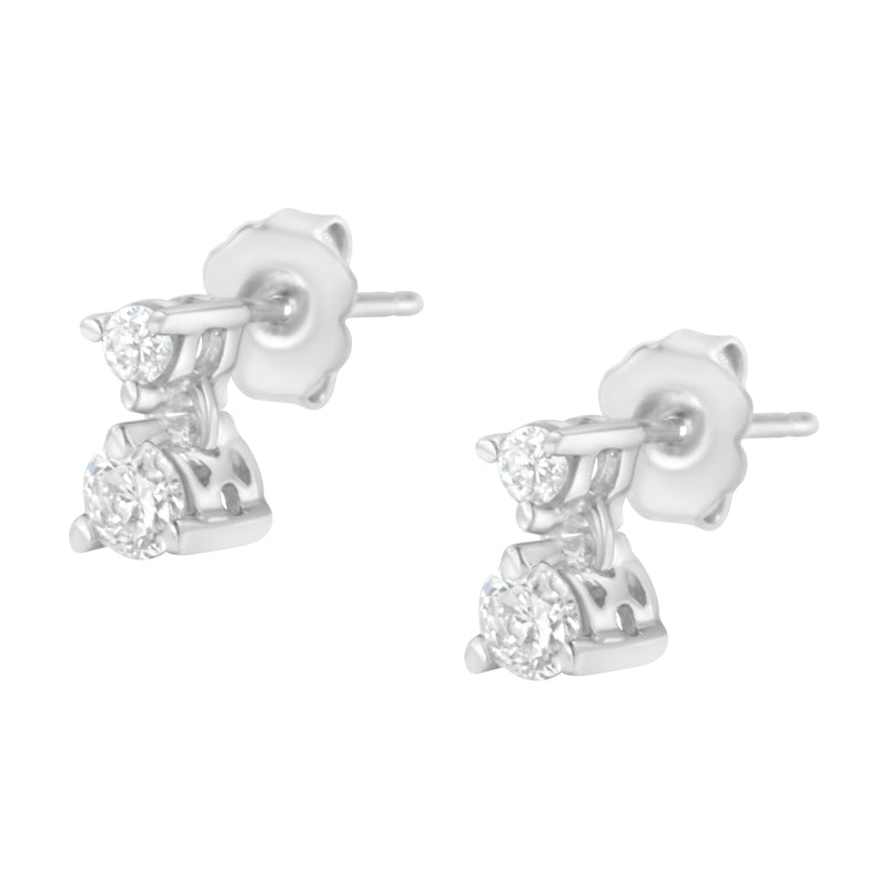 14K White Gold 1/3 cttw Double Diamond Stud Earrings (H-I Clarity, I1-I2 Color)