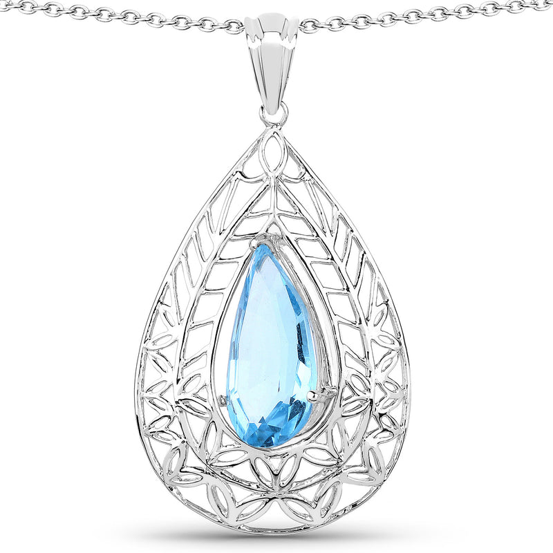 7.20 Carat Genuine Swiss Blue Topaz .925 Sterling Silver Pendant