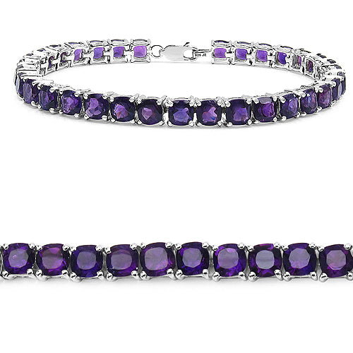 18.15 Carat Genuine Amethyst .925 Sterling Silver Bracelet