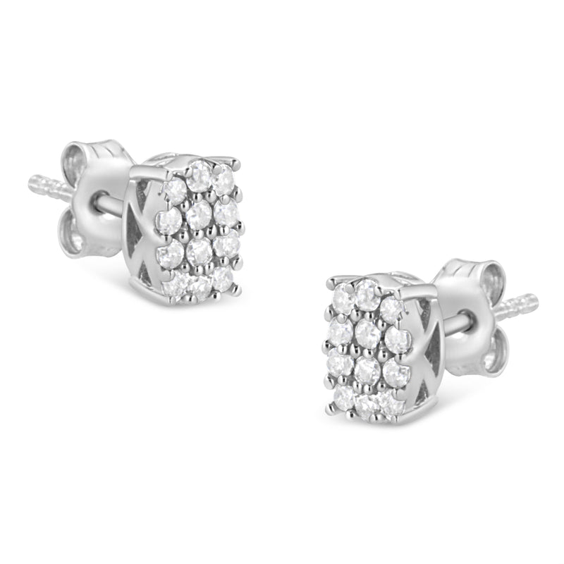 .925 Sterling Silver 1/4 Cttw Round Diamond Oval Shaped Cluster Stud Earrings (I-J Color, I2-I3 Clarity)