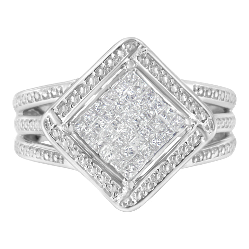 .925 Sterling Silver 2/5 Cttw Princess Cut Diamond Square On Point Cluster Composite Cocktail Ring (H-I Color, SI1-SI2 Clarity) - Size 6