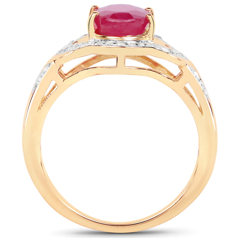 14K Yellow Gold Plated 2.51 Carat Glass Filled Ruby and White Topaz .925 Sterling Silver Ring