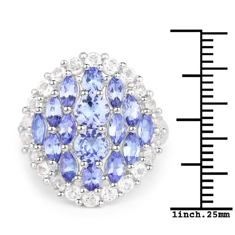 4.72 Carat Genuine Tanzanite and White Topaz .925 Sterling Silver Ring