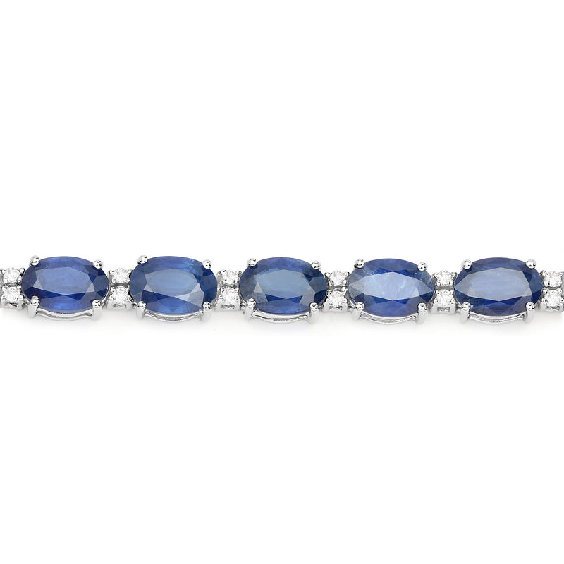 13.50 Carat Genuine Blue Sapphire and White Diamond 14K White Gold Bracelet