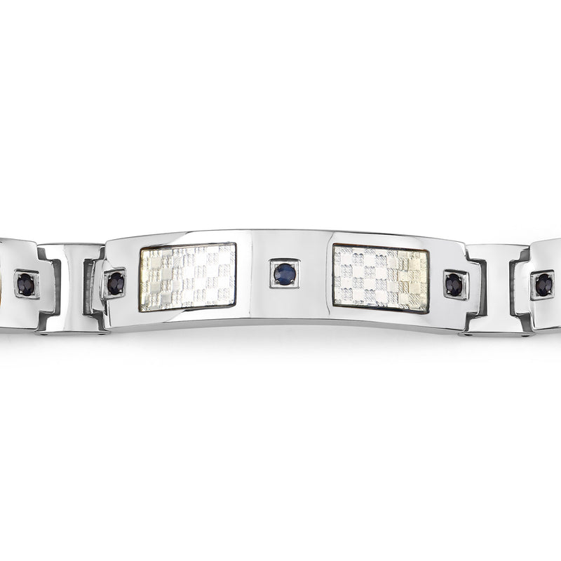 Titanium Men's Bracelet, Mens Titanium Bracelet with Silver Plated Steel Inlay, 0.72ctw. Natural Blue Sapphire Rounds