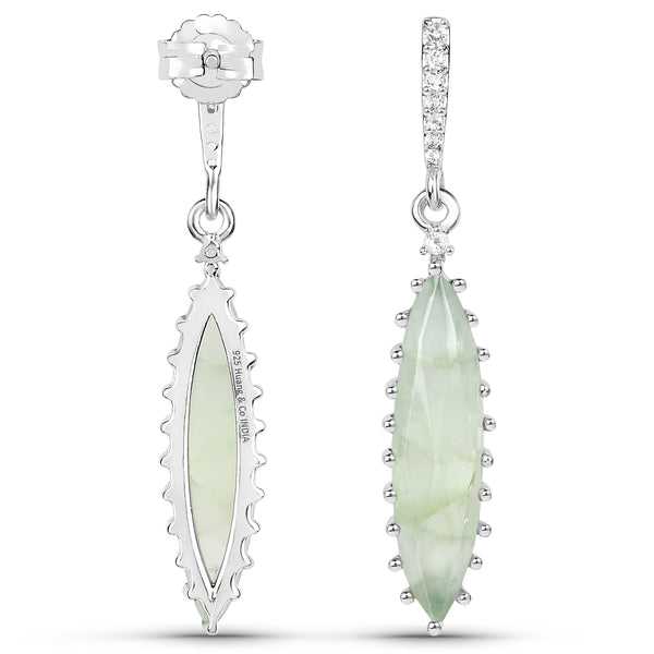 8.35 Carat Genuine Prehnite and White Topaz .925 Sterling Silver Earrings