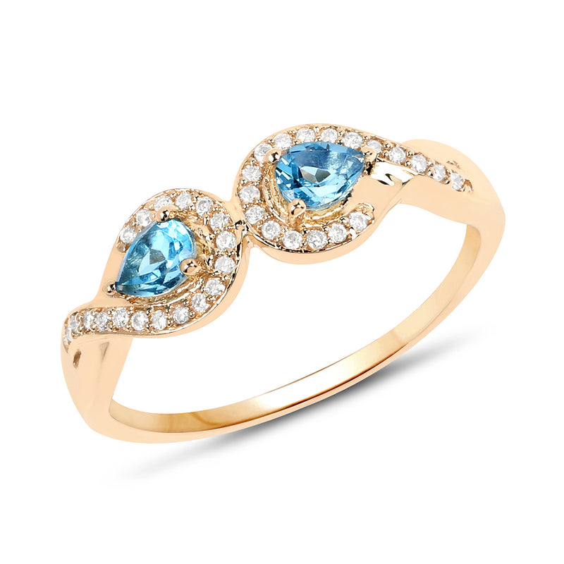 0.45 Carat Genuine Swiss Blue Topaz and White Diamond 14K Yellow Gold Ring