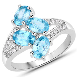 2.46 Carat Genuine Blue Zircon and White Zircon .925 Sterling Silver Ring