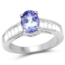 2.13 Carat Genuine Tanzanite & White Topaz .925 Sterling Silver Ring